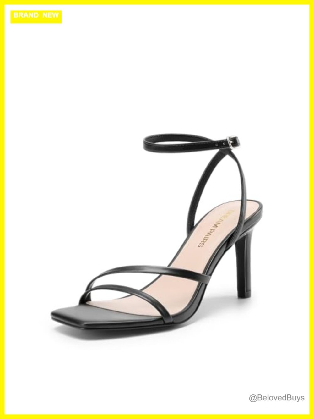 Strappy Stiletto Heeled Sandals Square Toe Ankle Strap Formal Prom